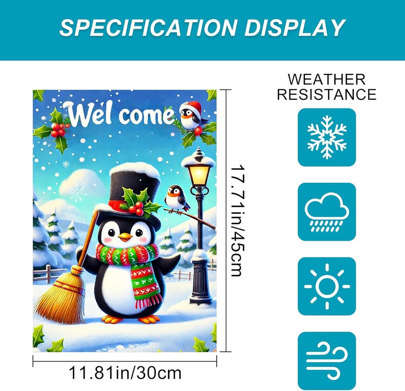 BlissYard Winter Garden Flag Christmas Outdoor Snow Scene Decoration for Porch Lawn Fence Double Sided 12x18 inch Cute Penguin Holiday Yard Welcome Sign Winter Wonderland Decor - Image 3